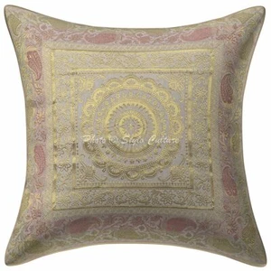 Elephant Brocade Self Design Cotton Cushion Cover White 16x16 Floral Pillow Case - Picture 1 of 5