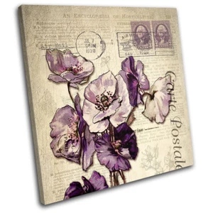 Lila Vintage Shabby Chic Blumen EINZELNES LEINWANDBILD WANDBILD Bild Druck - Bild 1 von 1