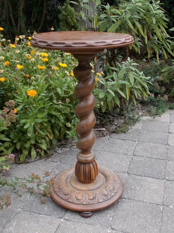 Large Hand Carved Wood Barley Twist Pedestal Display Side Table Plant Farmhouse Cover