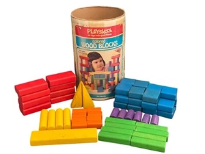 De colección 1977 Playskool 60 bloques de madera surtidos multicolores construcción tienda de juegos - Imagen 1 de 20