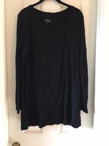 LOGO by Lori Goldstein Knit Top w/ Brushed Lace Pockets BLACK 1X A269954 - Picture 1 of 2