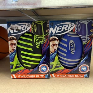 (2) Nerf Weather Blitz Football For All-Weather Play - 1 Blue and 1 Green - Picture 1 of 4