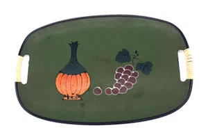 Vassoio da portata vintage anni 60 MCM dipinto a mano modello fiaschetta vino e uva retrò Giappone - Foto 1 di 7