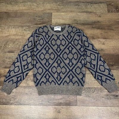 Arrow Sweater Navy Brown Cross Pattern Pullover VTG 90s Men Women Unisex L Wool - Image 1 of 4