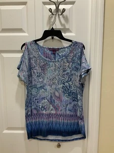 WOMEN'S Gloria Vanderbilt Short Sleeve Cold Shoulder Shirt. Size Small. Blue’s. - Picture 1 of 5