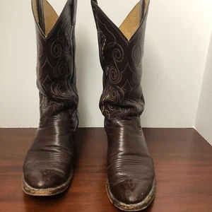 JUSTIN #P7765 Dark Brown Mens Western Boots Cream Stitch Round Toe14" TALL 8D - Bild 1 von 9