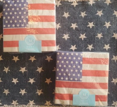 Servilletas de papel para almuerzo MARTHA STEWART HOME ~ 80 unidades total impresión bandera americana  Foto 1 de 4