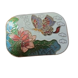 Nachlass Cloisonne Butterly Brosche Lotusblüte Emaille - Bild 1 von 3