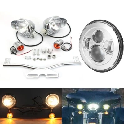 For Harley  Touring Road King 7" inch LED Headlight 4.5" Fog Passing Lights Bar - Image 1 of 4