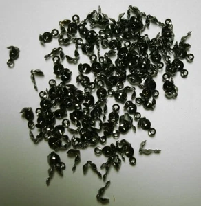 100 Gunmetal Black 4mm closed clam shell metal bead tips clasp findings FPC379 - Picture 1 of 2