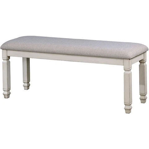Benjara 45" Contemporary Fabric Upholstered Solid Wood Bench in White Cover