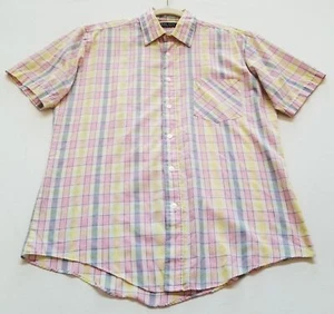 VTG Galaxy Button Up Shirt Men Medium Pink Yellow Blue Geometric Rectangle Retro - Picture 1 of 13