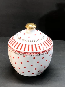Grace's Teaware Fine Porcelain Red & White Stripe's & Polka-Dot SUGAR BOWL w/Lid - Picture 1 of 9