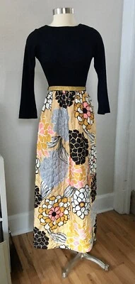 Maxi Vestido Floral Retro Vintage Años 60 Sears At Home Wear Mujer Groovy Hostess Foto 1 de 4