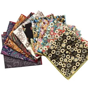 Men's Floral Flower Paisley Sewn Edge Cotton Hanky Pocket Square Handkerchief - Picture 1 of 44