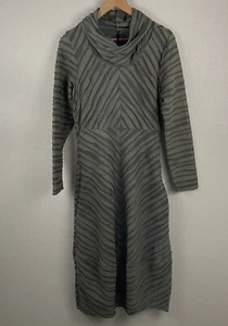 IC By Connie K Womens M Green Textured Layered Cowl Neck Long Sleeve Midi Dress - Picture 1 of 5
