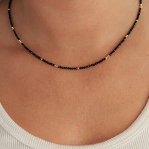A+ Spinello Nero Naturale Sfaccettato Tondo 2MM Perline 24" Bellissima Collana Donna - Foto 1 di 8