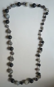 Black White & Gray Multi Shaped Bead Over The Head Necklace #S9 - Picture 1 of 4