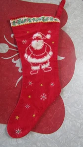 Handarbeit WEIHNACHTEN Vintage WEIHNACHTSMANN & ENGEL Flanell STRUMPF #1 - 60er Jahre - Bild 1 von 4