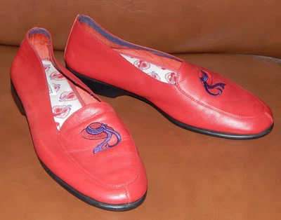 Grasshoppers by Keds Red Hat Society Embroidered Loafers Leather Shoes Size 9 - Image 1 of 4