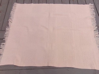Manta de lana tejida rosa melocotón/regazo con flecos 44 "x 54" Foto 1 de 4