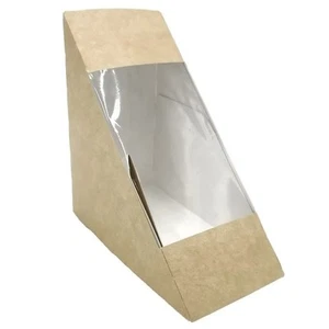 500 cajas de cuña para sándwich Kraft 65 mm con ventana Eco Bio comida para llevar delicatessen - Imagen 1 de 1
