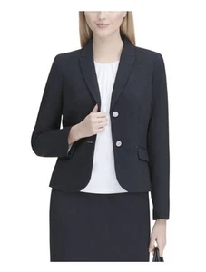 Calvin Klein Women's 2 Button Blazer Jacket Women Sz 2 Navy Blue Suit Coat Lined - Picture 1 of 7