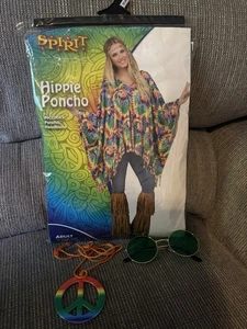Tie Dye Peace Love Hippie Poncho Adult Halloween Costume + Glasses Peace-sign - Picture 1 of 3