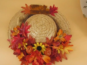 VTG 12” Happy Thanksgiving Hat WREATH With Leaves Fall Decor - Picture 1 of 3