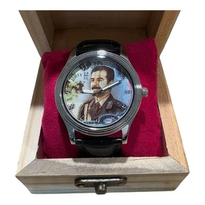 SADDAM HUSSEIN MONEY CURRENCY GENUINE LEATHER BLACK IRAQ LEADER WRIST WATCH - Picture 1 of 6