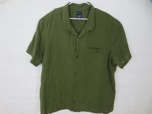 Gap Shirt Mens 3XL Green Linen Blend Short Sleeve Button Pocket Camp Collar - Picture 1 of 9