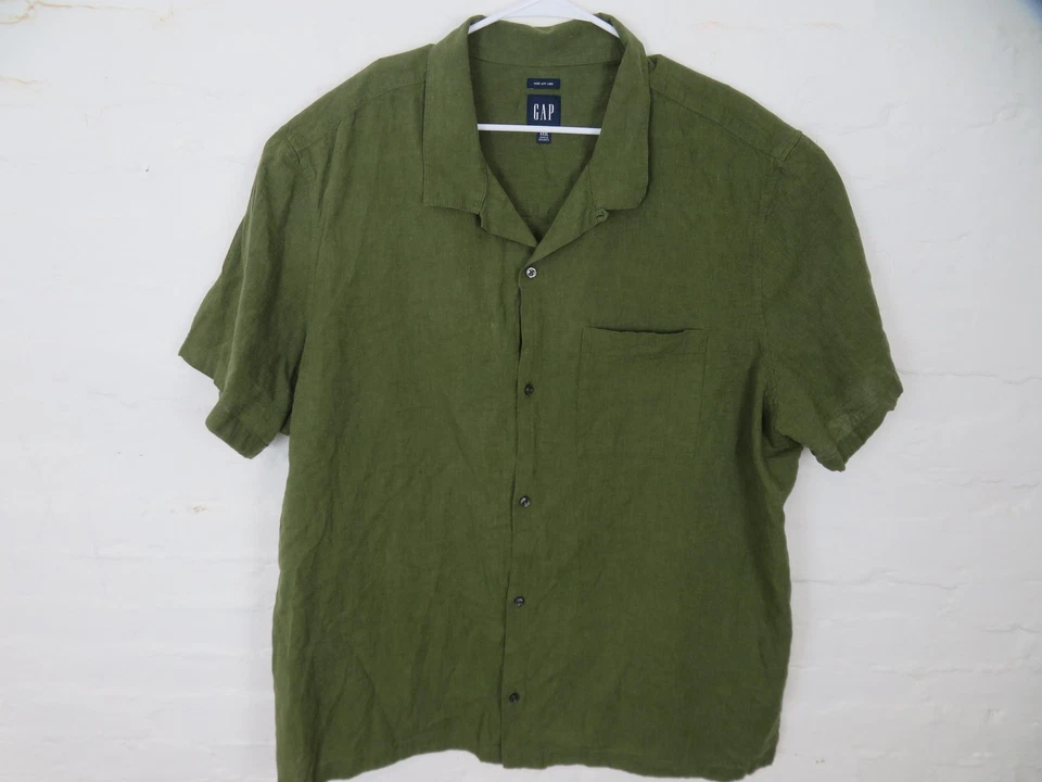 Gap Shirt Mens 3XL Green Linen Blend Short Sleeve Button Pocket Camp Collar - Image 1 of 4