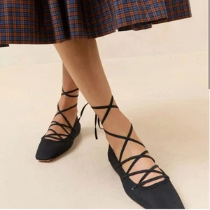 Sigerson Morrison Leather Ankle Wrap Ballet Flats Womens Size 9 Black $258 - Picture 1 of 10