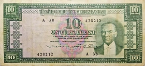 1930 10 LIRA TURKISH BANKNOTE A SERIES! MUSTAFA KEMAL ATATURK TURKIYE CURRENCY - Picture 1 of 3