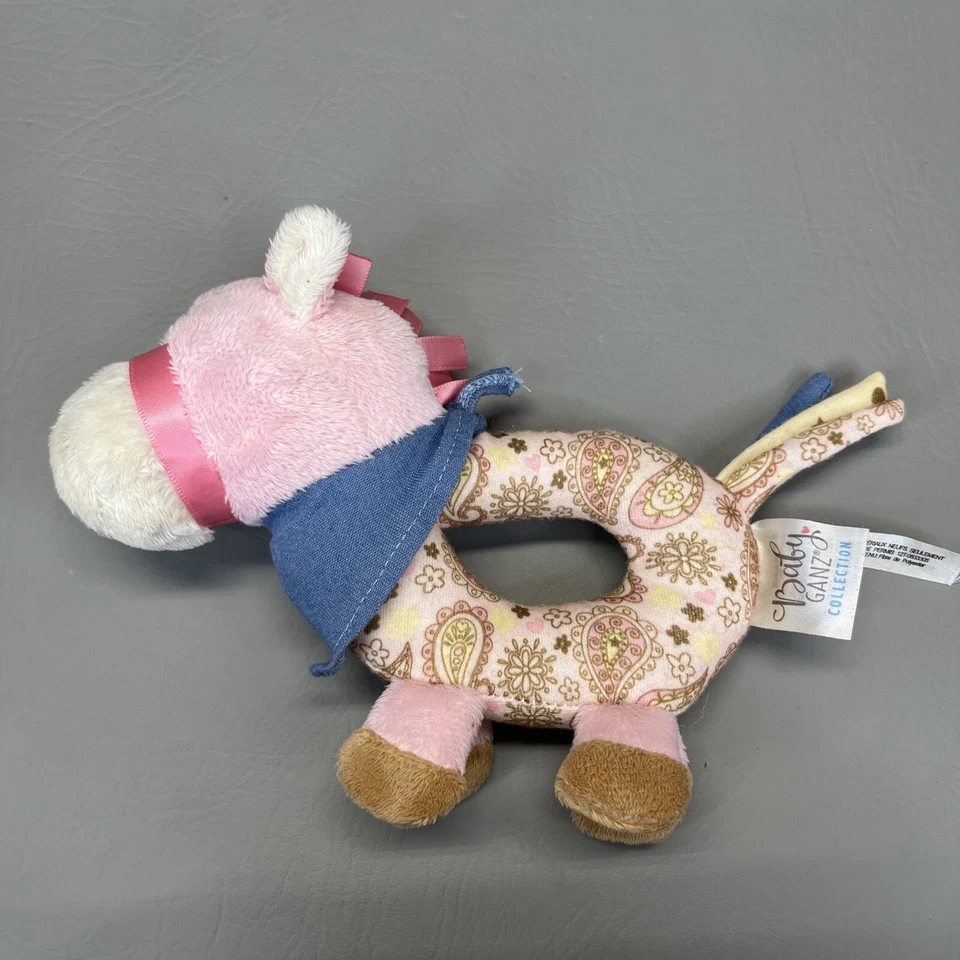 Bebé Ganz Rosa Paisley Caballo Sonajero Peluche con Denim Bandana 7” Bebé Juguete Suave Foto 1 de 4