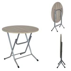 Tavolo richiudibile rotondo diam.80cm in ferro con piano effetto legno - Afbeelding 1 van 5