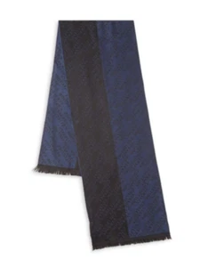 Versace Collection Wool / Acrylic Frayed Print Black Blue Scarf 15"W x 72"L - Picture 1 of 5