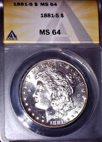 1881-S  Morgan Silver Dollar,  MS64. ANACS, Issue Free, Exceptional Beauty Cover