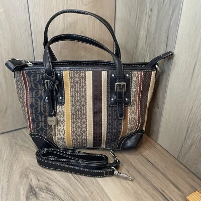 Bolso Bandolera Fossil De Colección Tela Gamuza Cuero Asas Marrón Foto 1 de 4