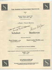 classical program SIGNED by violinist Kees Kooper AND pianist Mary Louise Boehm - Picture 1 of 5