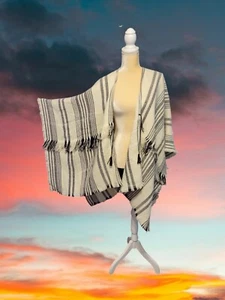 Suéter largo Marc New York chal envolvente flecos suroeste cuero corbata capa T40 - Imagen 1 de 8