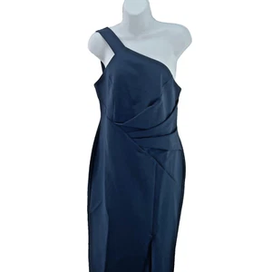 River Island One Shoulder Bodycon Midi Dress, Size UK 10, Navy, RRP £60 - Picture 1 of 18