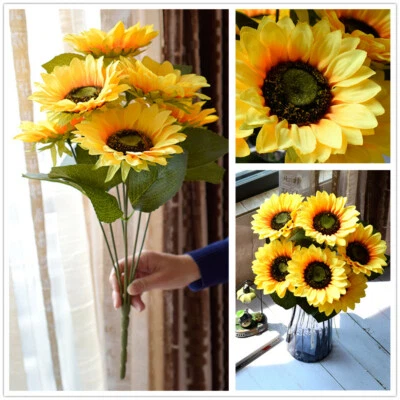 Artificial Large Sunflowers Bouquet Fake Silk Flowers Party Decor Home Office - Image 1 of 4