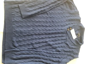 Cofandy Collared Sweaterong Sleeve Cable Knit Pullover Jumper Navy Size XL - Picture 1 of 9