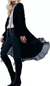 R. Vivimos Womens Ruffled Asymmetric Long Velvet Blazers Jackets XL 16 / 18 - Picture 1 of 4