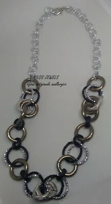 collana donna in alluminio color argento e nero - Immagine 1 di 2