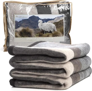 100% Natural Alpaca and Merino Wool Blanket, Andean Collection Rustic Woven, War - Picture 1 of 12
