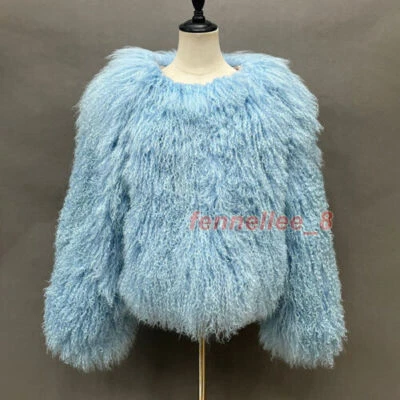 Abrigo de piel mongola real de lujo para mujer rizado de piel larga cálido chaquetas cortas ropa exterior Foto 1 de 4