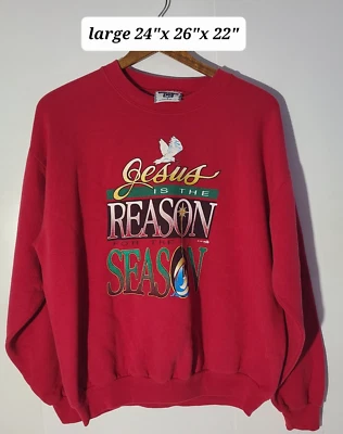 Moletom vermelho grande vintage anos 90 Lee Sport "Jesus Reason for the Season" feito/EUA - Imagem 1 de 4