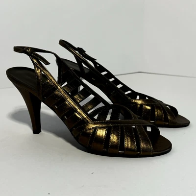 Bandolino Feminino Bronze Brilhante Salto Traseiro Peep Toe Alça Ajustável 8,5M - Imagem 1 de 4